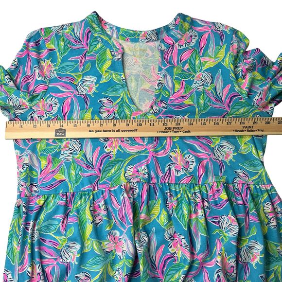 Lilly Pulitzer Alaina Dress sz L Tiered Babydoll Swing Formentera Turquise BOHO - Picture 12 of 13